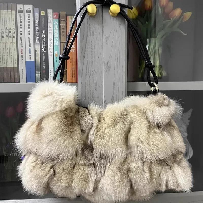Winter Fox Fur Bag Women's Bag Fashion Handbag Ladies Bags Purses Women Shoulder Bag Real Silver Fox Fur Messenger Bags