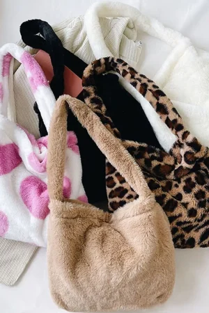 Women Girls Fluffy Shoulder Bag Top-handle Bag Female Autumn Winter Handbag Plush Tote Fashion Large Capacity Shopping Bag