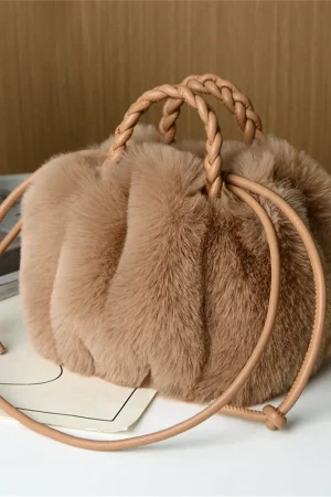 Women's Crossbody Pumpkin Plush Bag Cute Tote Bags Autumn Winter Fashion Solid Color Handbag Travel Shoulder Bags